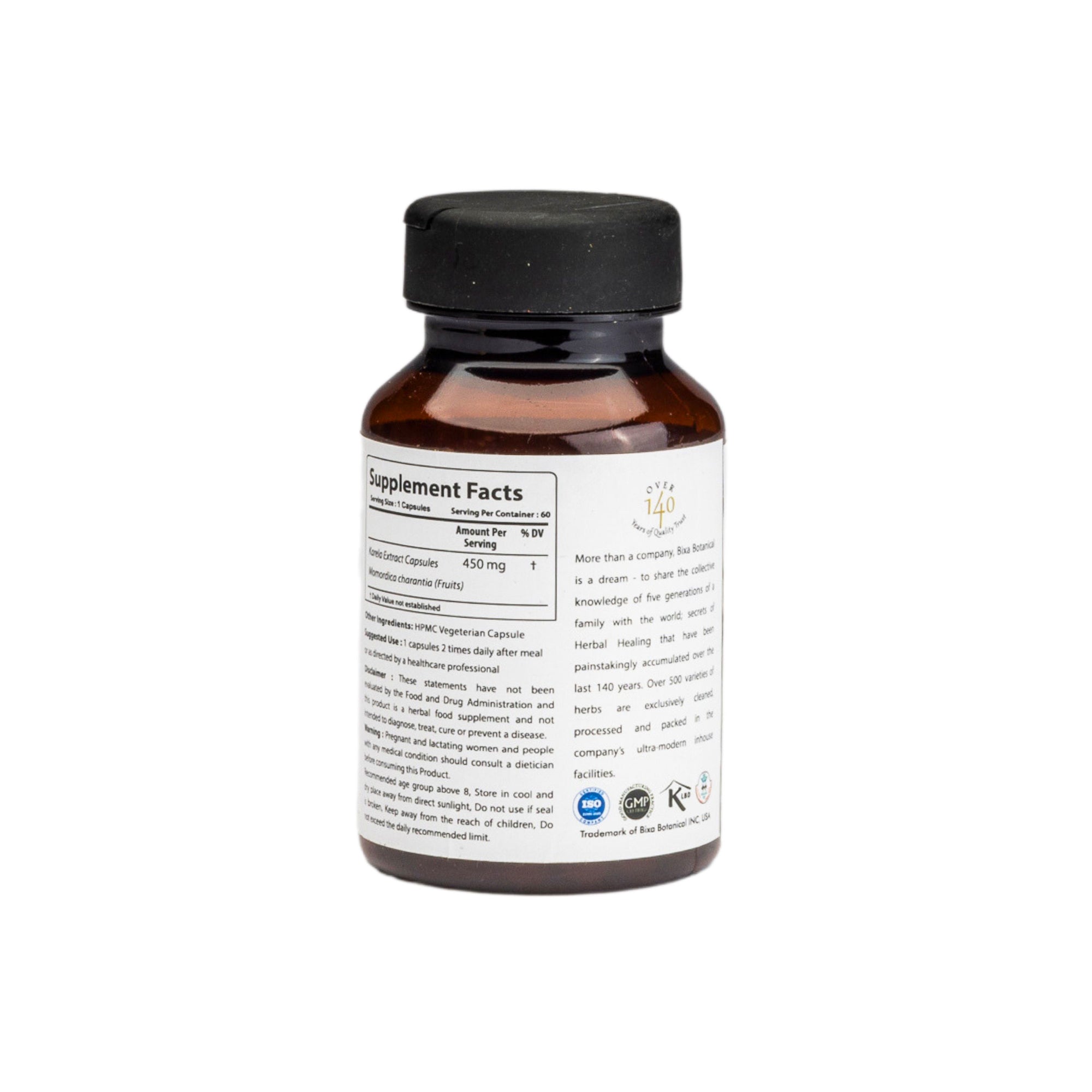 Bitter melon ( Karela)  Extract 5% Bitters 450mg Veg Capsules